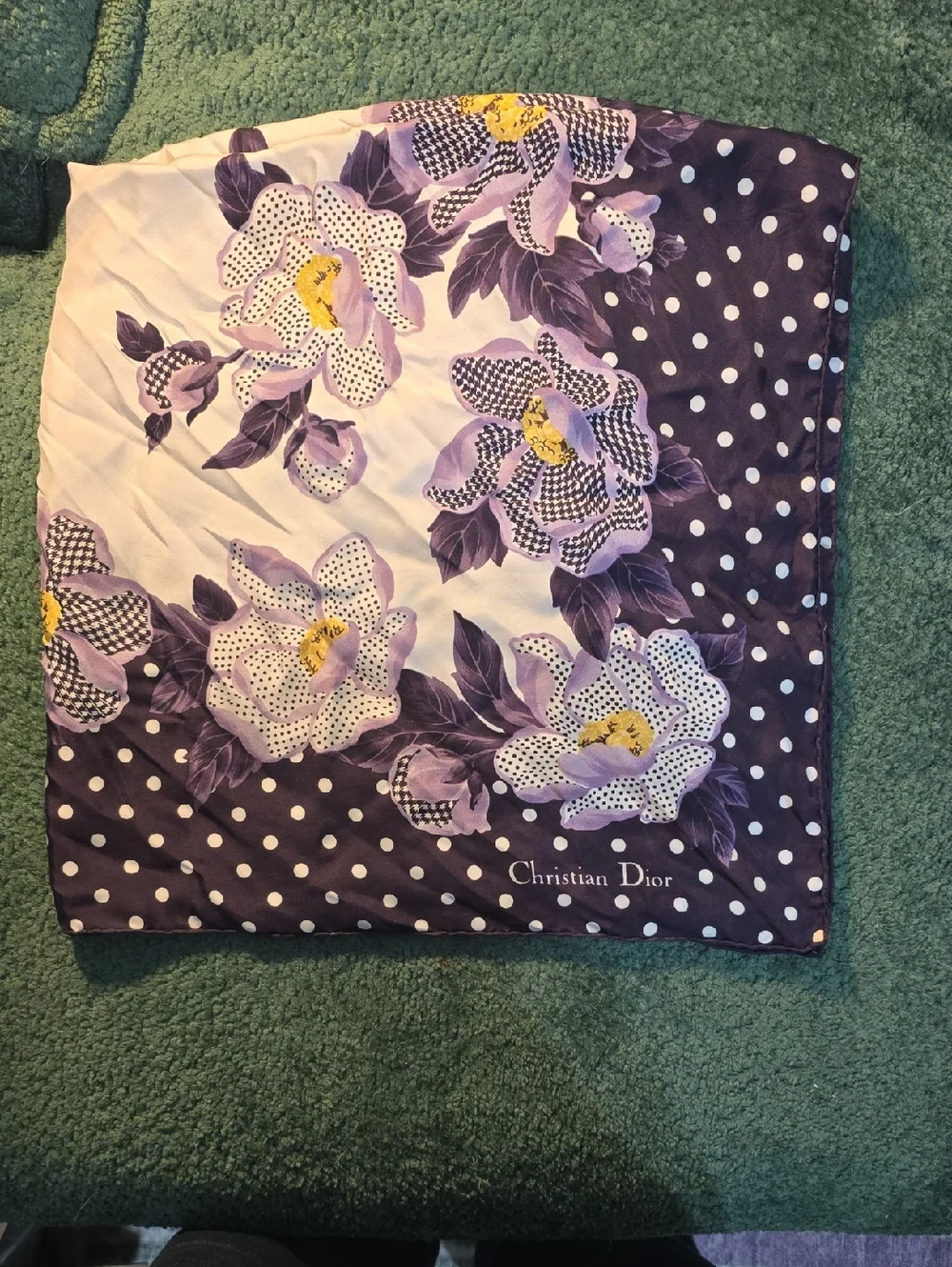 Dior Purple Floral Polka Dot Silk Scarf